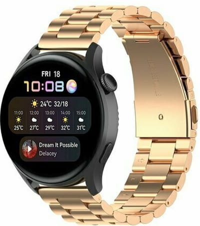 By Qubix - 22mm - Stalen schakelband - Champagne goud - geschikt voor Huawei Watch 3 / 4 / 5 (pro) - 46mm & geschikt voor Huawei Watch GT / GT 2 / GT 3 (pro) / GT 4 (pro) / GT 5 (pro) / GT 6 (pro) 46mm / Ultimate / Ultimate 2