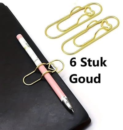 Set van 6 Metalen Penclips I Papierklemmen I Paperclip Penhouders I Potloodhouder I Bladwijzerklemmen I Goud