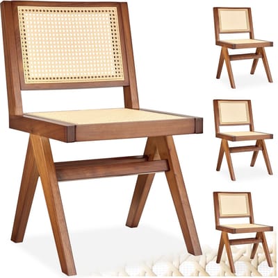 tectake® Houten Stoel Lizzy - Donker Eiken - Set van 4 Eetkamerstoelen met Weens Vlechtwerk - Boho-Stijl Stoel met Rugleuning - Massief Houten Frame - Belastbaarheid 120 kg