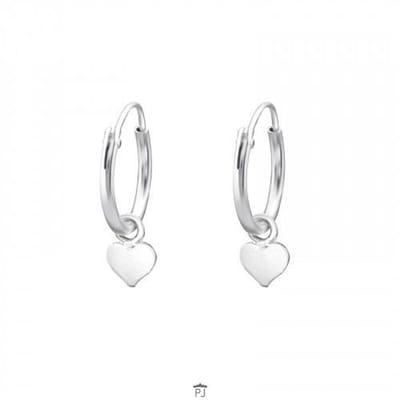 Zilveren oorbellen - oorringen met hart hanger - 925 zilver - 12 mm