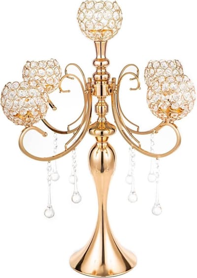 5-Arm Gouden Kandelaar Kristal Centerpieces-Huwelijksgeschenken-Tafel Decor-Elegant Ontwerp-65Cm Tall