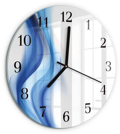Tulup Wandklok - Abstracte rook Glazen Klok Met Print - 30fi cm - Blauw Moderne Glazen Wandklok - Zwarte Handen - Ronde Wandklok - Klok Glas Met Opdruk - Moderne Wandklok Glas