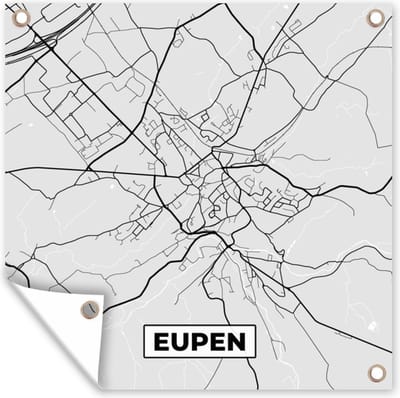 Tuin poster België – Eupen – Stadskaart – Kaart – Zwart Wit – Plattegrond - 200x200 cm - Tuindoek
