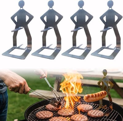 Daity 4-delige set – Leuke barbecuegrill in mensvorm – Gemaakt van roestvrij staal – Hittebestendig en roestvrij – Barbecuegereedschap voor buiten, kamperen – Perfect als cadeau