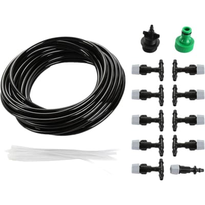 Kit d'irrigation par brumisation DIY 10M/32,8 pieds, avec buses de tuyau, connecteurs rapides, système d'arrosage automatique noir