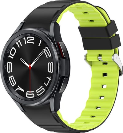Siliconen bandje - geschikt voor Samsung Galaxy Watch 7 / Watch FE / Watch 6 / Watch 6 Classic / Watch 5 / Watch 5 Pro / Watch 4 / Watch 4 Classic - zwart-limoengroen