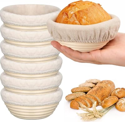 Proofing Basket Set van 6 Manden en 15,5 cm Round Proofing Bowl Handgemaakte Rotan Manden Artisan Zuurdesem Brood Maken Kit
