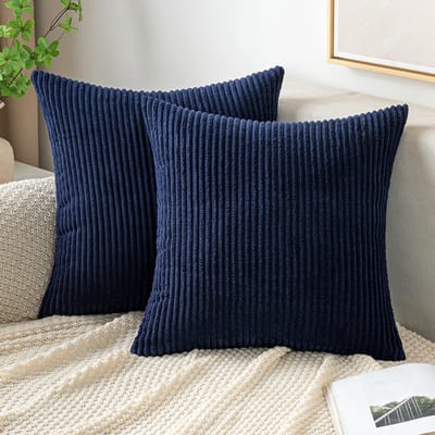 Vt products - Kussenhoezen - Corduroy - Zacht en decoratief - Marineblauw - Set van 2 - Geschikt voor slaapkamer en woonkamer