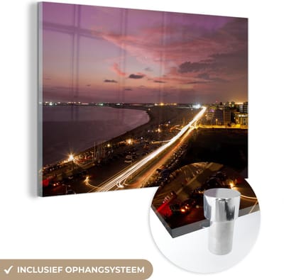 ® Glasschilderij 180x120 cm - Schilderij acrylglas - Lagos - Skyline - Lucht - Foto op glas - Muurdecoratie woonkamer - Wanddecoratie slaapkamer - Schilderijen