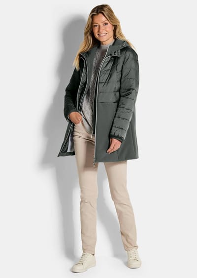 Doorgestikte mantel met softshell-inzet - kaki - Gr. 38 van Goldner Fashion
