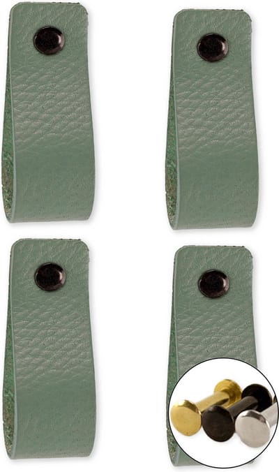 Leren handgrepen - Vaalgroen - 4 stuks - 16,5 x 2,5 cm | incl. 3 kleuren schroeven voor de leren handgreep - Handgrepen leer - Leren meubelgreep - Leren handvaten kast - Leren lus - Handgreep kast leer - Leren greepjes - Handvat leer
