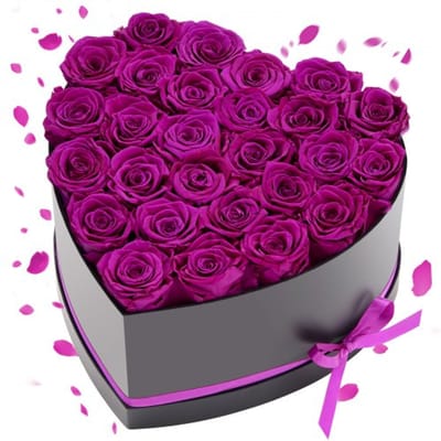 VEVOR Forever Flowers, 27 Behouden Rozen in Hartvormige Doos, Eeuwige Bloemen Onsterfelijk Bouquet Verjaardag Geschenk voor Vrouw Zijne Vrouw Moeders, Jubileum, Valentijnsdag, Kerstmis, Paars