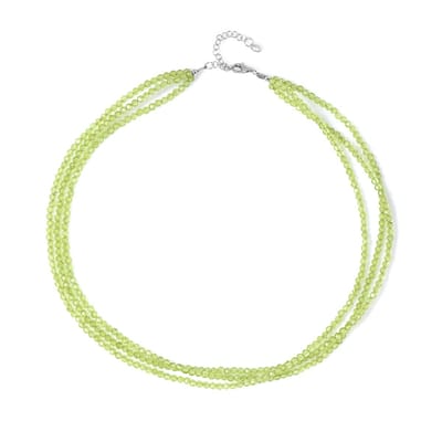 Cavill - Peridot Halsketting - 925 Sterling Zilver Gerhodineerd - 112 ct Ronde Gefacetteerde Peridot Kralen - Elegant Verstelbare Meerstrengs Sieraad