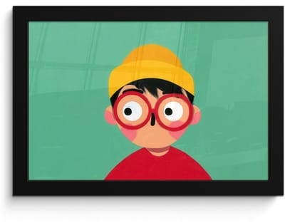 Poster in lijst - Fotolijst 30x20 cm - Posters - Jongen - Cartoon - Bril - Muts - Posterlijst zwart - Decoratie - Wanddecoratie woonkamer - Muurdecoratie slaapkamer - Kerstversiering - Kerstdecoratie voor binnen - Kerstmis