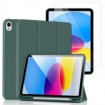 Hoes en Glas Geschikt voor Apple iPad 2025 (A16) & 2022 10e Gen - Groen - Casemania Smart Cover met Pencil Houder Uitsparing & Glazen Screenprotector