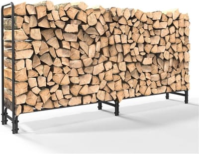 Houten en metalen buitenhoutopslag, vuurhoutrek voor tuin, 233 x 34,8 x 118 cm, duurzaam en weerbestendig