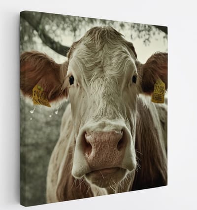 Saammp Canvas Schilderij - Koe - Portret - Natuur - Dieren - 20x20 - Foto op canvas - Wanddecoratie - Muurdecoratie Woonkamer - Slaapkamer decoratie - Canvas Print