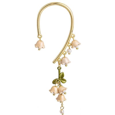 Boucles d'Oreilles Feuille de Muguet sans Trou pour Oreilles, Boucles d'Oreilles Fleurs Rétro Style Féerique, Petites et Fraîches Polyvalentes pour le Tempérament 1pcs or