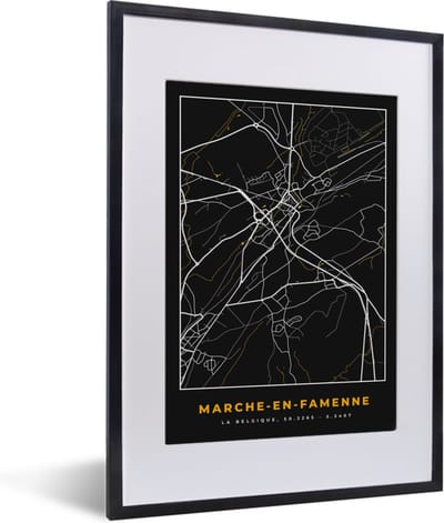 Fotolijst incl. Poster - Marche-en-Famenne - Kaart - Stadskaart - Goud - Plattegrond - 30x40 cm - Posterlijst