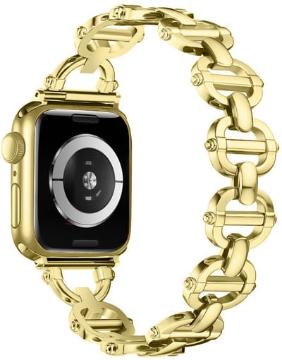 By Qubix - Geschikt voor Apple Watch bandje - Metalen ladder schakelbandje - Goud - Geschikt voor Apple watch 44mm / 45mm / 46mm / 49mm (Ultra 1,2 en 3) - Smartwatch bandje