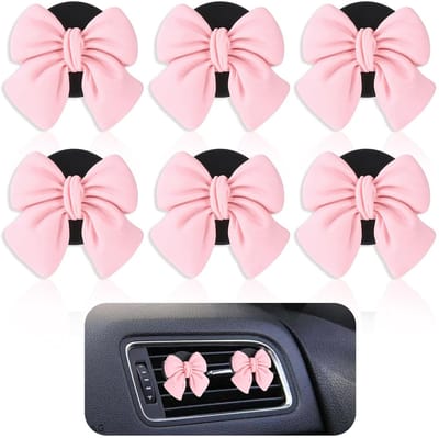Dailygoods- Luchtverfrisser Auto - 6 Stuks - Roze Strik - Interieurdecoratie - Etherische Olie Diffuser - Duurzaam ABS & Zinklegering