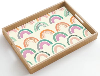 Dienblad hout 50x35 cm - Schootdienblad - Regenboog - Pastel - Patroon - Borrelplank rechthoek - Plateau dienbladen