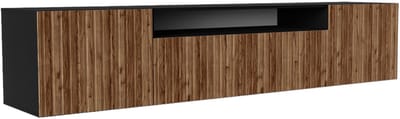 TV-kast Mio, woonwand, lowboard, tv-standaard, woonwand, woonkamer, tv-board, woonkamermeubels, televisie, highboard, TV-kast, tv-lowboard, 200 cm, 3 deuren, zwart, bruin