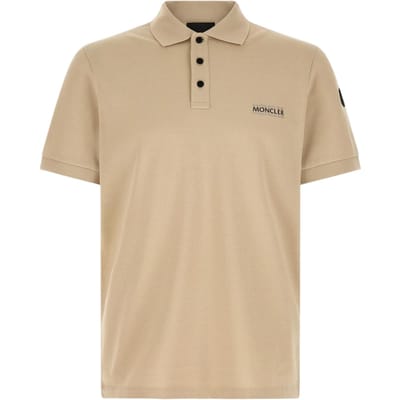 Moncler SS26 Logo Letter Korte Mouw Drie Knoop Polo Shirt Heren tops L10918A0000989A16216 XL beige