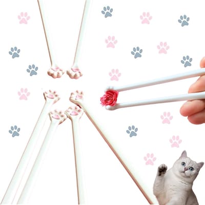 2 Paar Herbruikbare Anti-Slip Kattenpoot Eetstokjes - Leuke Roze Kattenklauw Design met Pootafdrukken - Duurzaam & Eenvoudig te Gebruiken Meowgic Eetstokjes (Geschenk voor Vriendinnen & Kattenliefhebbers)