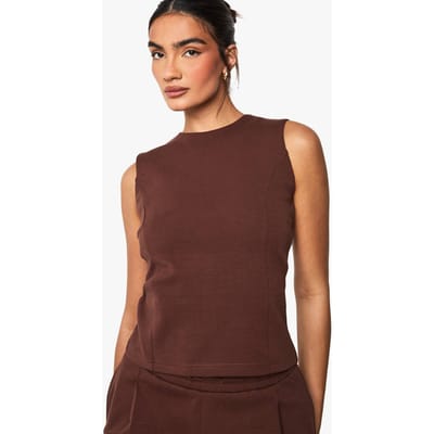 boohoo Dames Interlock Getailleerde Peplum Top | Chocolate | Maat: 6