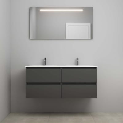 On-Line Badkamermeubelset - 120 cm - Voorgemonteerd - Porseleinen Wastafel - 2 Kraangaten - Spiegel met LED-Verlichting - Mat Antraciet