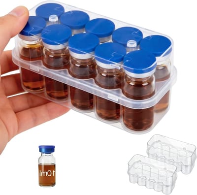 Flaconhouder met 10 sleuven voor koelkast, compacte opbergdoos voor insulineflacons en peptidevials, transparante medicijnopslag voor thuis (2 stuks)