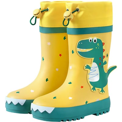 Kinder Regenlaarzen Antislip Cartoon Dinosaurus Waterdicht Rubber Kinderen Hoge Regenlaarzen voor Jongens 27 blue