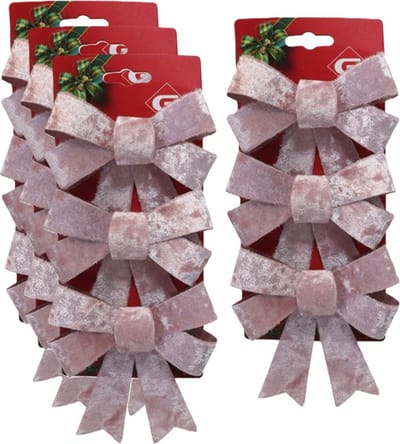 Gerimport kerstornamenten strikken - 12x st- velvet roze - 12x13 cm - glitters - kerstversiering
