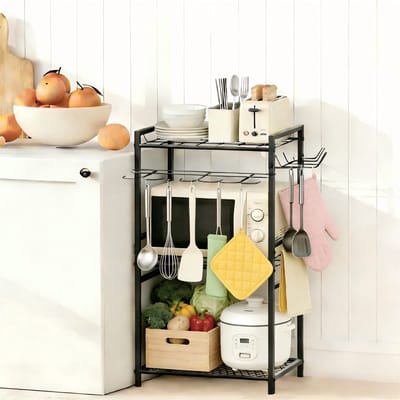 IBETTERTEC - Keukenrek - Multifunctioneel Rek - Opslagrek - Staand Rek met 3 Niveaus - Voor Keuken Garage Binnenplaats en Tuin - 80×40×32 cm - Gereedschapsrek - Tuingereedschap Houder - Plantenstandaard