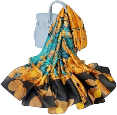 Zijde sjaal voor dames, warm en zacht, elegante bloemenprint, ideaal als stola of pashmina, zonbescherming voor elk seizoen