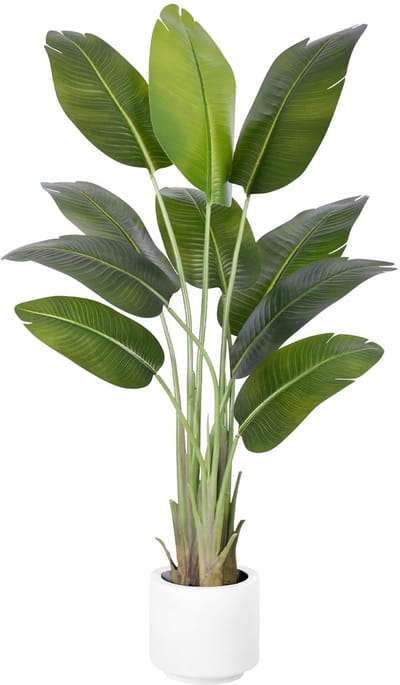 Paradijsvogelplant 150cm Grote Kunstmatige Planten Buiten Grote Nepplant met Witte Pot Nepplanten voor Binnen met 10 Bananenbladeren voor Decoratie Kantoor Thuis Slaapkamer