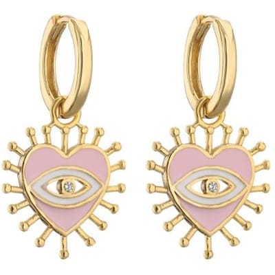 Paar ,Liefde Hartvorm Boze Ogen Hangende Oorbellen Voor Vrouwen Vintage Statement Kristal Dangle Sieraden beige