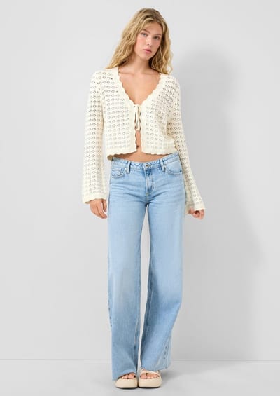 Damesspijkers met hoge taille en versleten effect met wijde pijpen QS Catie