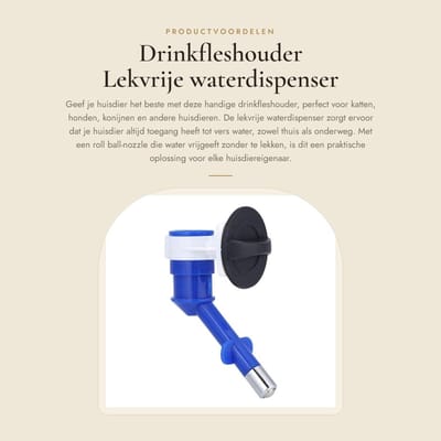 Dailygoods- Waterdispenser Lekvrij - Waterdispenser Kat/Hond - Waterdispenser Konijn - Waterdispenser Huisdier - Waterdispenser met Mondstuk - Geschikt voor Standaard Waterflessen - Dierenwaterfles