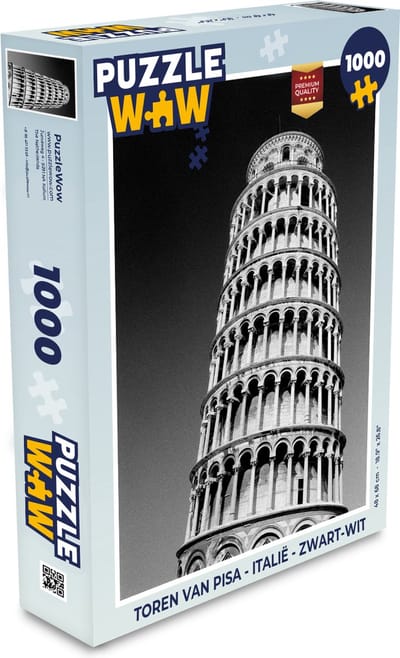 Puzzel Toren van Pisa - Italië - Zwart-Wit - Legpuzzel - Puzzel 1000 stukjes volwassenen