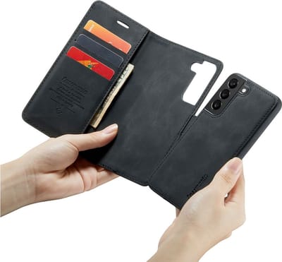 CaseMania Bookcase hoesje geschikt voor Samsung Galaxy S24+ - Effen Zwart - Kunstleer