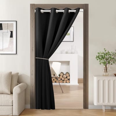 Qelus Panelen Verduisterend Gordijn - Verduisterend Deurgordijn met Ringen - Totale Privacy, Hittewerend & Geluiddicht -Voor Woonkamer & Slaapkamer - B132 x H203cm -1 stuk (Zwart)