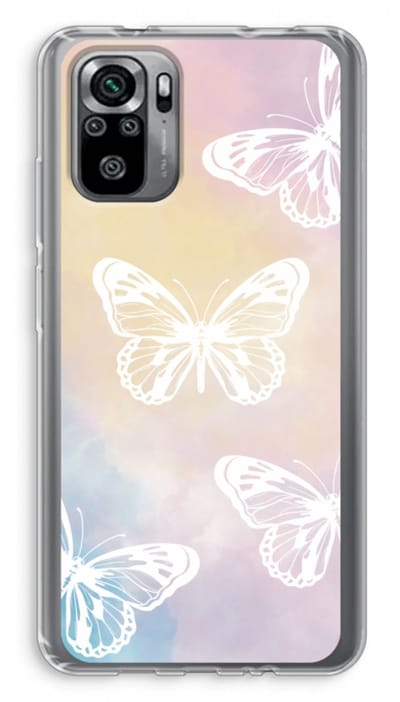 Case Company® - Hoesje geschikt voor Xiaomi Redmi Note 10S hoesje - White butterfly - Soft Cover Telefoonhoesje - Bescherming aan alle Kanten en Schermrand