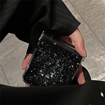 Y2K Schattig Glitter Liefdeshart Transparante Hoes Voor Samsung Galaxy ZFlip 5 Z Flip6 Z Flip3 Z Flip 4 5G Heldere Harde Beschermhoes For Galaxy ZFlip6 black