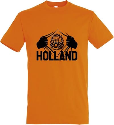 Oranje EK 2024 voetbal T-shirt met “ Brullende Leeuw en Holland “ print Zwart maat XS