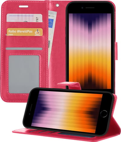 Hoesje - Geschikt voor Apple iPhone SE (2022) - Luxe Bookcase - Walletcase Hoes - Portemonnee - Cover - Telefoonhoes - Donkerroze