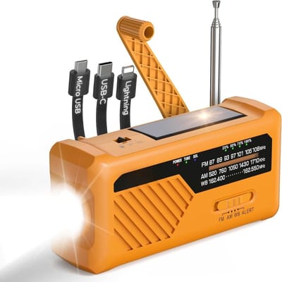 Nexvo® Noodradio Solar Opwindbaar – Noodpakket 8000mAh – Draagbare Survival Radio – Oranje - 7cm x 5cm x 14cm