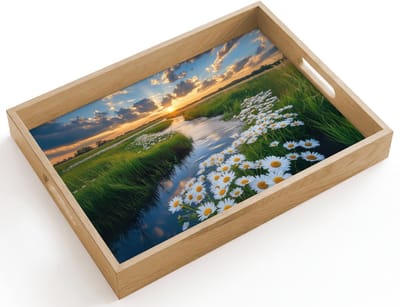 Dienblad hout 40x30 cm - Schootdienblad - Beekje - Landschap - Margriet - Borrelplank rechthoek - Plateau dienbladen