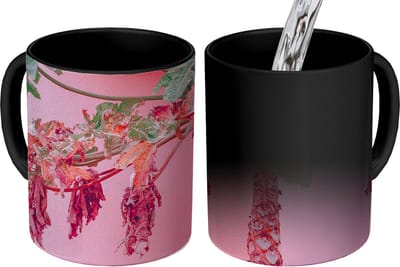 Magische Mok - Foto op Warmte Mokken - Koffiemok - Palmboom - Tropisch - Roze - Zomer - Magic Mok - Beker - 350 ML - Theemok